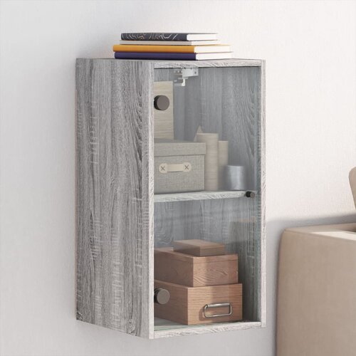 vidaXL Stenska omarica s steklenimi vrati siva sonoma 35x37x68,5 cm Cene