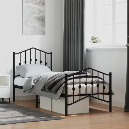 Metalni okvir kreveta s uzglavljem i podnožjem crni 75 x 190 cm