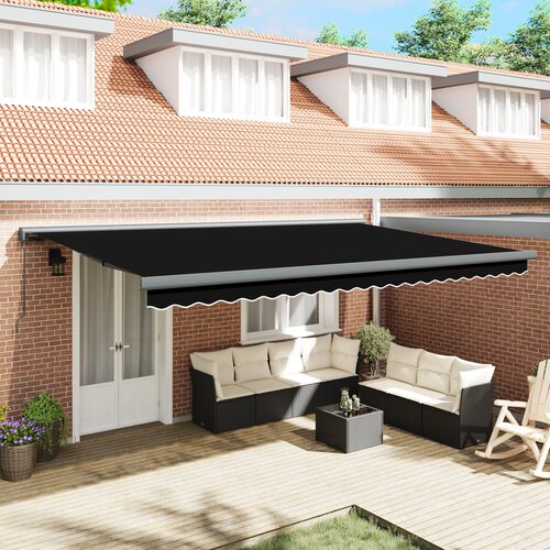 VidaXL ročna retraktibilna tenda črna 500x300 cm, zamenjava za platno tenda za okvir 5x3 m črna Slike