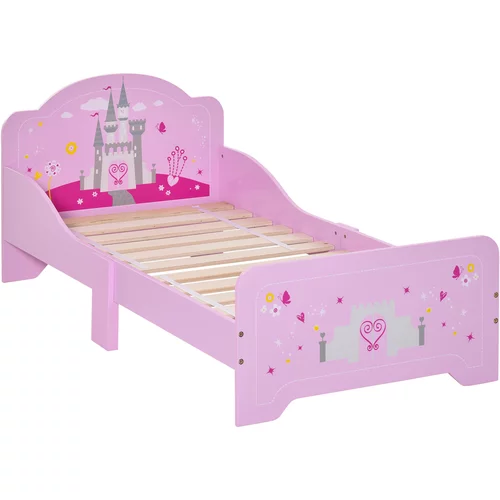HOMCOM Lesena otroška postelja z dvignjenimi robovi za otroke 3-6 let, 143x73x60cm, roza, (20755520)