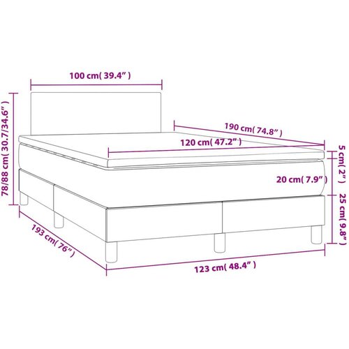 VidaXL Krevet box spring s madracem tamnosmeđi 120 x 190 cm od tkanine Slike