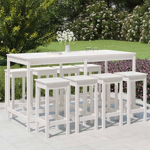  9-dijelni vrtni barski set bijeli od masivne borovine Bijela Slike