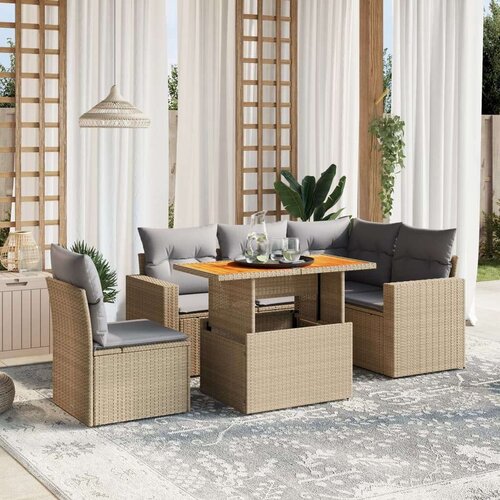VidaXL 6-dijelni set vrtnih sofa s jastucima bež od poliratana Slike