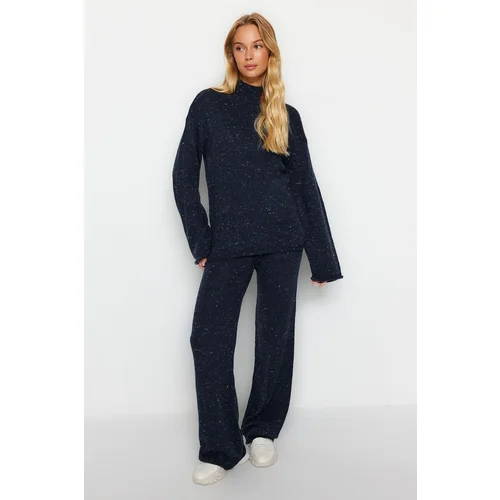 Trendyol Navy Blue Soft Textured Woolen Gradient Knitwear Bottom-Top Set