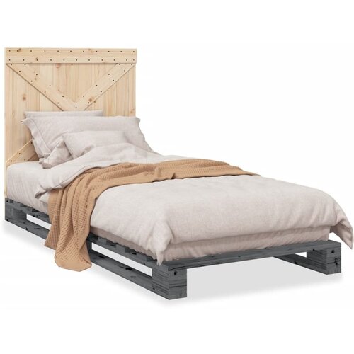 vidaXL Okvir za krevet s uzglavljem sivi 90x200 cm masivna borovina Cene