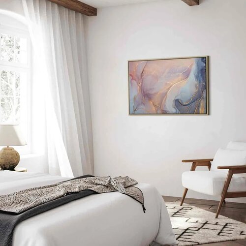  Slika - Pink and blue marble - abstract watercolour with gold accents 90x60 U prirodnom drvenom okviru Slike