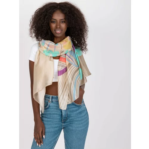 Fashion Hunters Beige thin scarf with a pattern