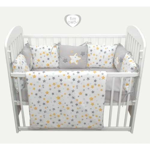 Fim Baby posteljina za krevetac sa jastučićima Zvezdice, siva Slike