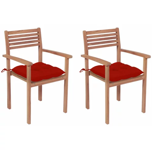  Vrtne stolice s crvenim jastucima 2 kom od masivne tikovine