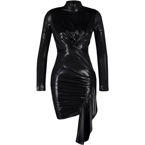 Trendyol Black Fitted Knitted Shimmering Draped Dress