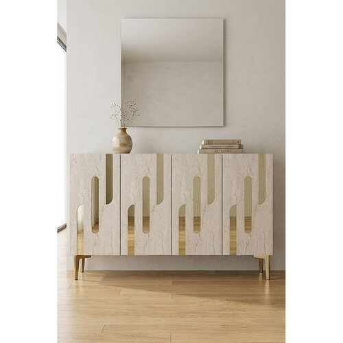 Hanah home komoda Ece 120, 120 cm, bela / travertin / zlatna Cene