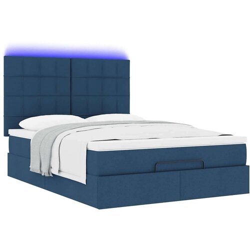 VidaXL otomanski okvir kreveta s madracem plavi 140x200cm od tkanine Slike