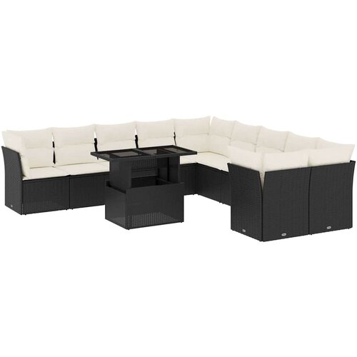  11-dijelni set vrtnih sofa od poliratana s jastucima crni Crna 100 x 55 x 73 cm Slike