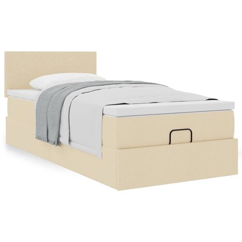 VidaXL Otomanski okvir kreveta s madraca krem 100x200cm od tkanine Slike