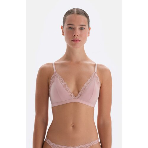 Dagi Soft Pink Fabric and Lace Detailed Snap-on Covered Bralette Cene