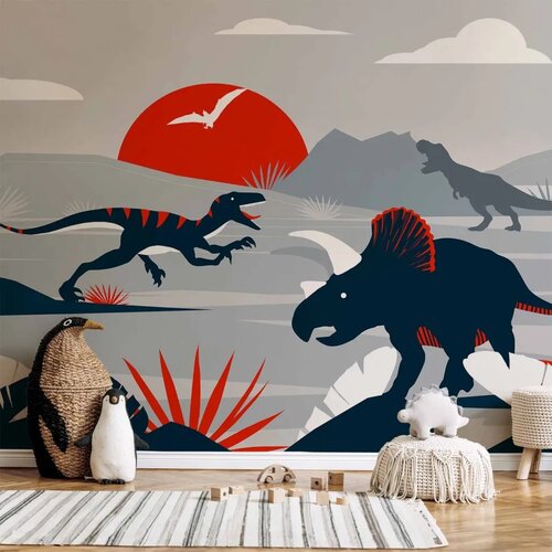  Foto tapeta - Last dinosaurs with red - abstract landscape for a room 200x140 Premium Slike