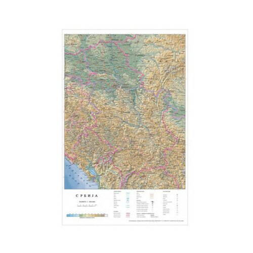 Kort, fizičko geografska karta, u listu, Srbija ( 100024 ) Slike