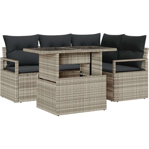  Set od 5 komada kutne sofe za vrt s jastučićima svjetlosivog poli ratana dvosed kutna sofa s jastučićima sivi poli ratan Cene
