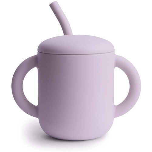 Mushie silikonski lončić s slamkom training cup soft lilac Cene