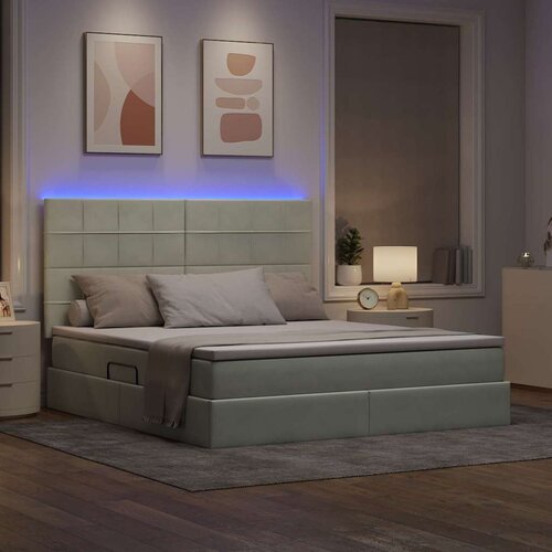  Krevet S LED lampica Svijetlo siva 160 x 200 cm Bar&amp;scaron;un Slike