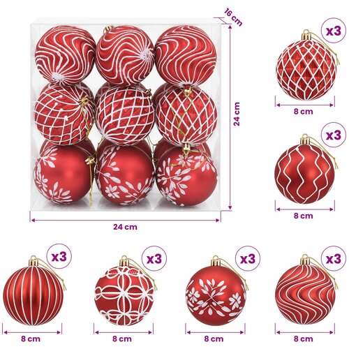  Set božićnih kuglica XL 18 kom. Crvena i bijela 8 cm Polistiren Slike