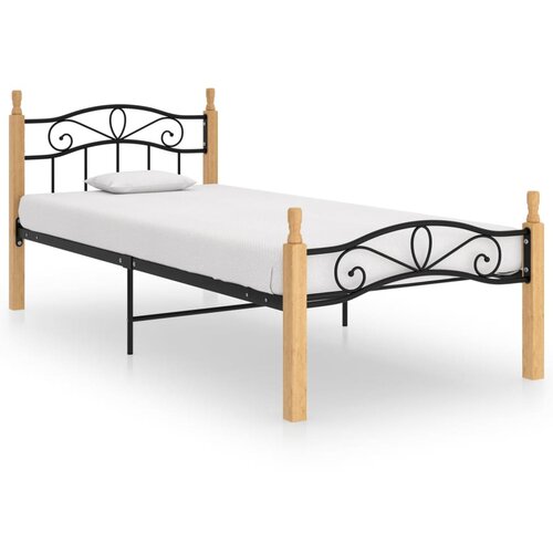  Okvir kreveta crni od metala i masivne hrastovine 90 x 200 cm Cijene