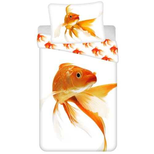 Jerry Fabrics Bela/oranžna enojna bombažna otro&amp;scaron;ka posteljnina 140x200 cm Goldfish &amp;ndash; Slike