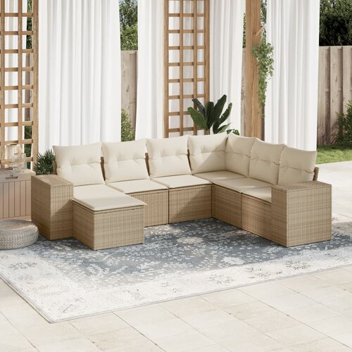 vidaXL 7-dijelni set vrtnih sofa od poliratana s jastucima bež Cijene