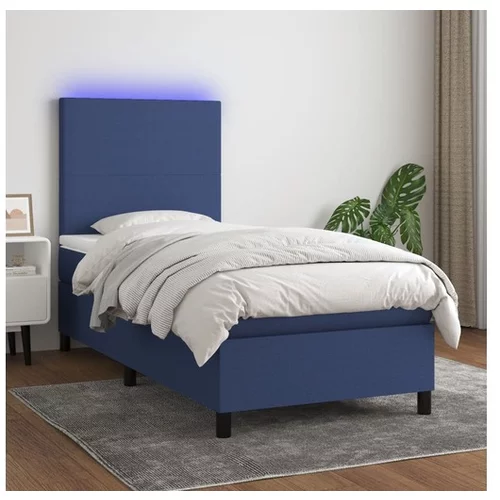 vidaXL Box spring postelja z vzmetnico LED modra 90x190 cm b