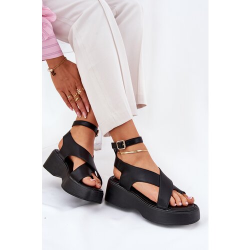 Boto Ladies Platform And Wedge Sandals Eco Leather Black Tenzorus Cene