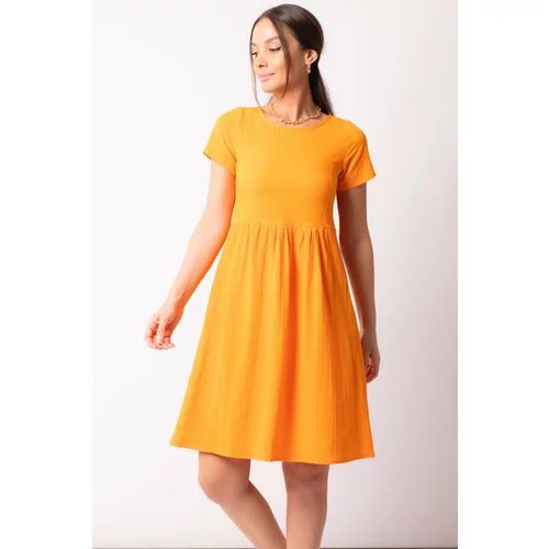 armonika Women's Orange Decollete Decollete Elastic Detail Short Sleeve Dress
