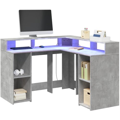 vidaXL Pisalna miza z LED lučkami betonsko siva 130x130x91 cm inž. les Cene