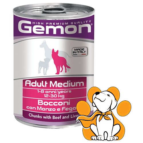 Gemon Vlažna hrana za pse adult medium komadići govedine&amp;amp;jetre u konzervi 415g Slike