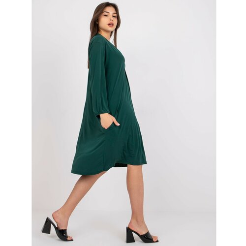 Fashion Hunters Dark green loose-fitting dress with long sleeves from Rimini Slike