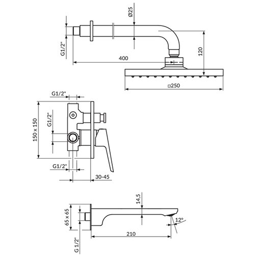 Rosan uzidna baterija sa izlivom i zidnim tu&amp;scaron;em 250x250mm stolz 131303 Slike