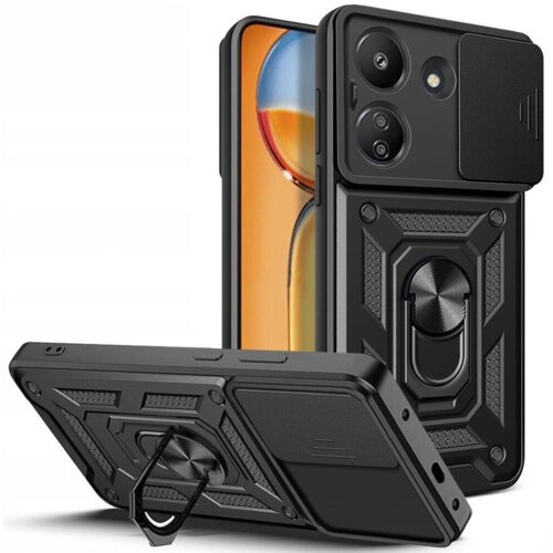 Onasi Silikonski ovitek Armor Ring z zaščito kamere za Xiaomi Redmi 13C - črn Cene