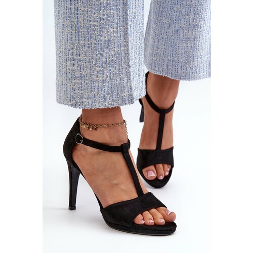 Kesi Women's high-heeled sandals made of eco-friendly suede, black obdaria Cene