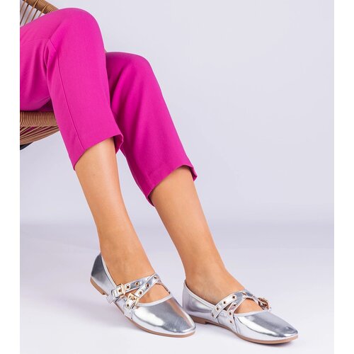 Gemre Silver eco-leather ballerinas decorated with buckles Emmarino Slike