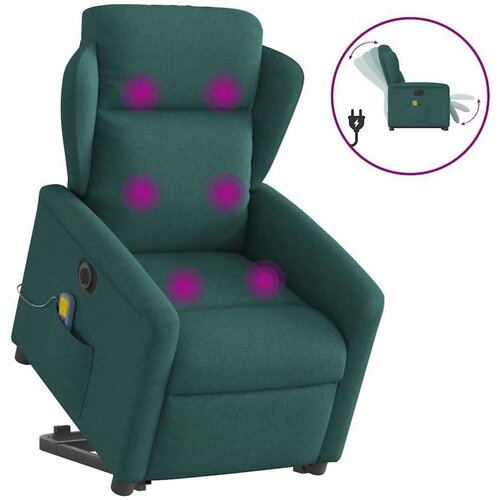 VidaXL Električni masažni naslonjač na podizanje tkanina tamnozeleni Slike