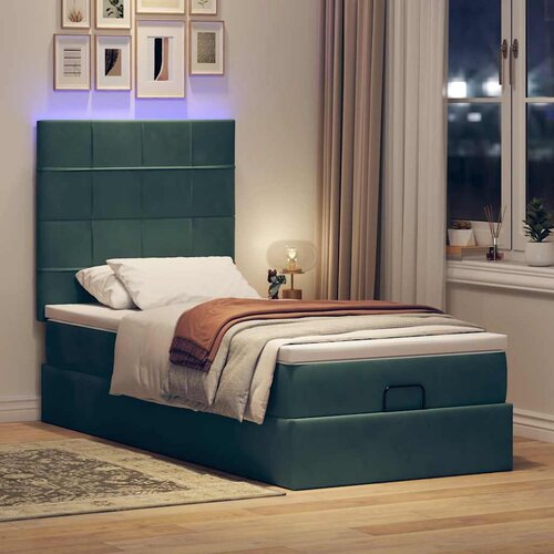 VidaXL Okvir kreveta s madracima tamnozeleni 100x200cm bar&amp;scaron;unasti Slike