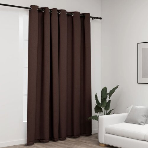 vidaXL Zatemnitvena zavesa z obročki videz platna taupe 290x245 cm Cene