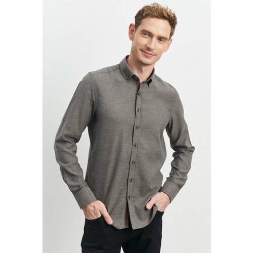 ALTINYILDIZ CLASSICS Men's Brown Slim Fit Slim Fit Buttoned Collar Flannel Lumberjack Shirt Slike