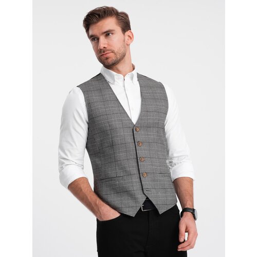 Ombre Men's vest without lapels in fine check - graphite Slike