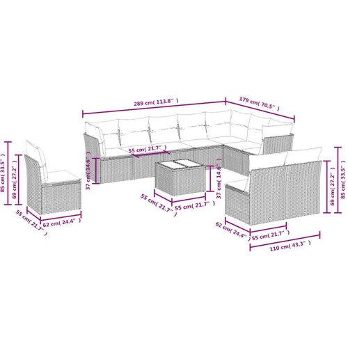 vidaXL 11-dijelni set vrtnih sofa od poliratana s jastucima bež Cijene
