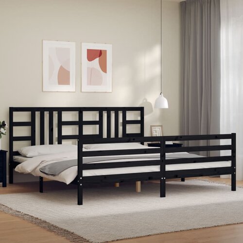 The Living Store Posteljni okvir z vzglavjem črn 200x200 cm trden les - Posteljni Okvir, (21525398) Slike