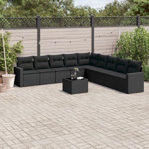 VidaXL 10-dijelni set vrtnih sofa s jastucima crni od poliratana Slike