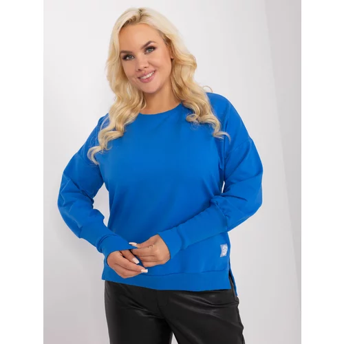 Fashionhunters Navy blue women's cotton blouse plus size