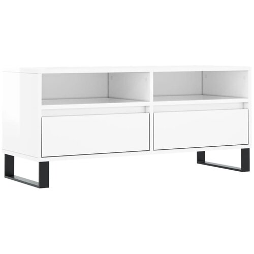 Maison Chic TV omarica - TV stojalo - Televizijska omarica visok sijaj bela 100x34,5x44,5 cm inženirski les, (21700184) Slike
