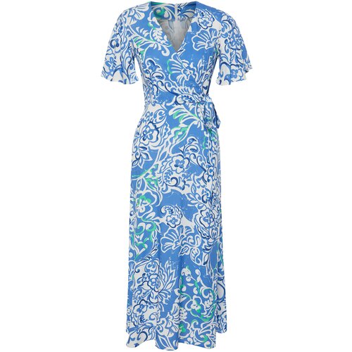 Trendyol blue floral double breasted viscose midi woven dress Cene