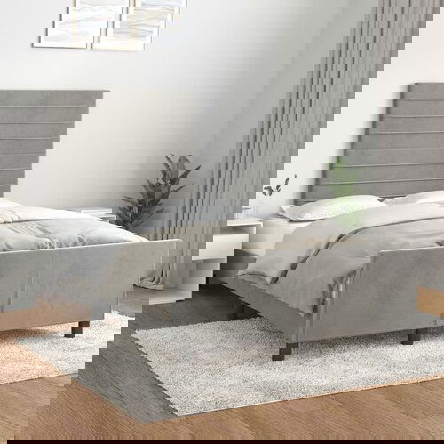 The Living Store Posteljni okvir z vzglavjem svetlo siv 120x200 cm žamet - Posteljni Okvir Z Vzglavjem, (21492961) Cene